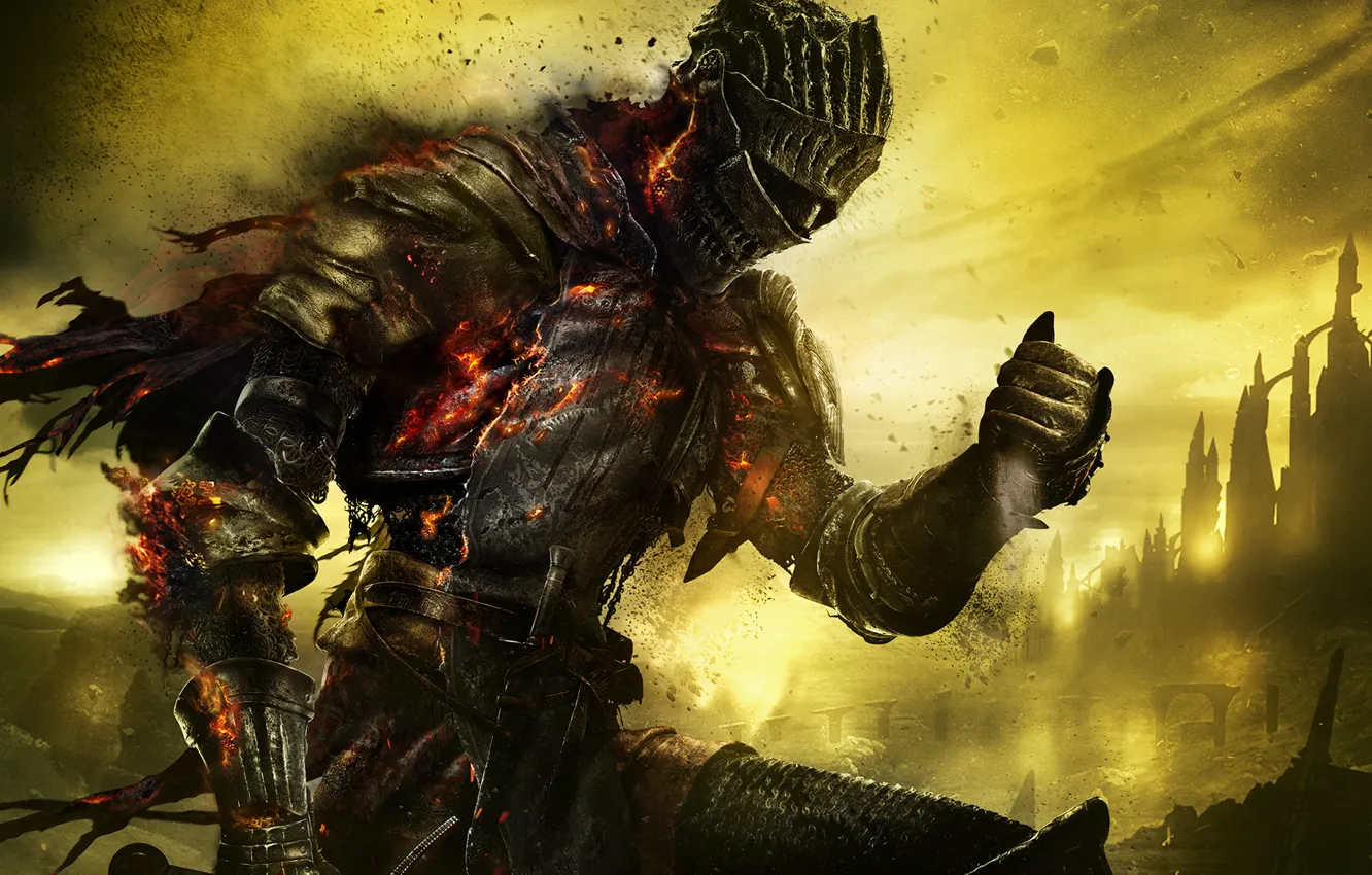 Photo wallpaper the sky, hole, armor, warrior, knight, armor, Namco Bandai Games, From Software