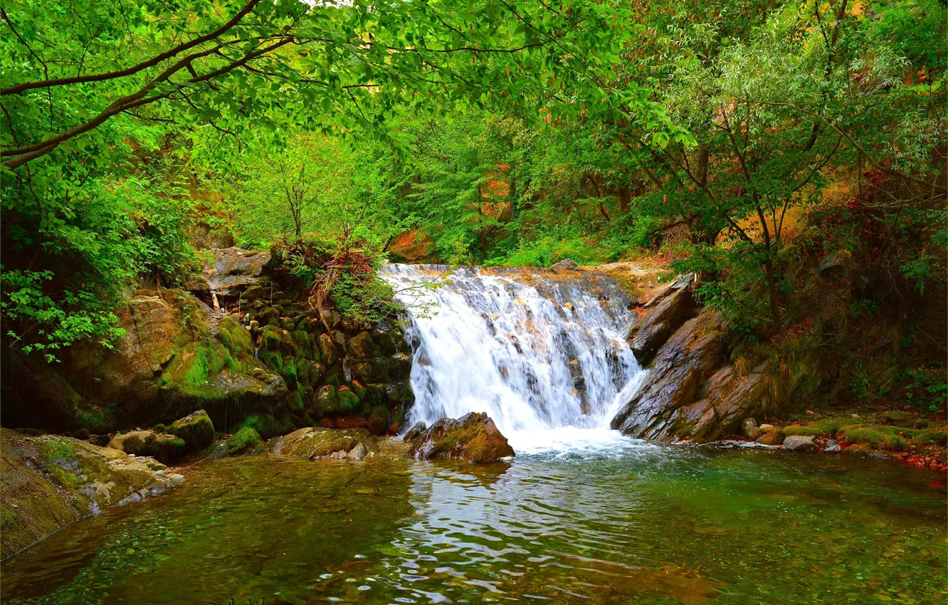 Photo wallpaper Nature, Stream, Waterfall, Stones, Nature, Waterfall, Flow