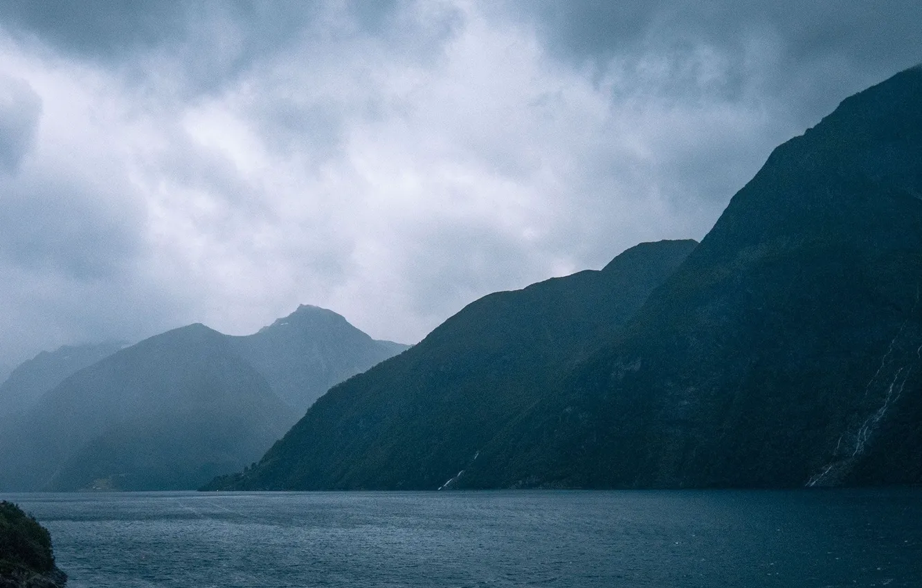 Photo wallpaper the sky, water, mountains, clouds, nature, overcast, rocks, Norway