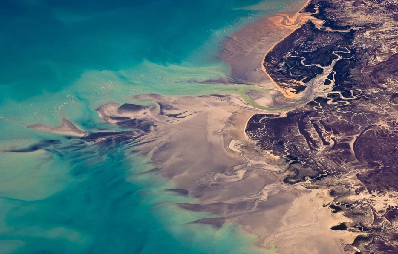 Photo wallpaper landscape, the ocean, shore, the view from the top