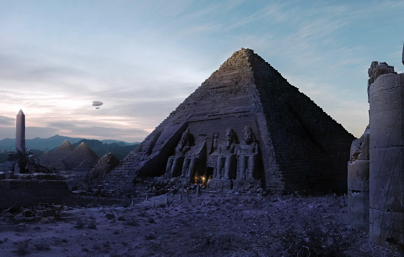 Photo wallpaper fire, Pyramid, the airship, Egypt