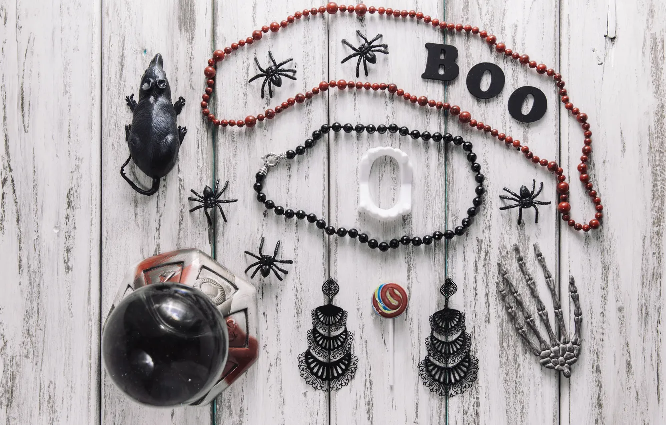 Photo wallpaper holiday, the inscription, spider, skeleton, Halloween, mouse