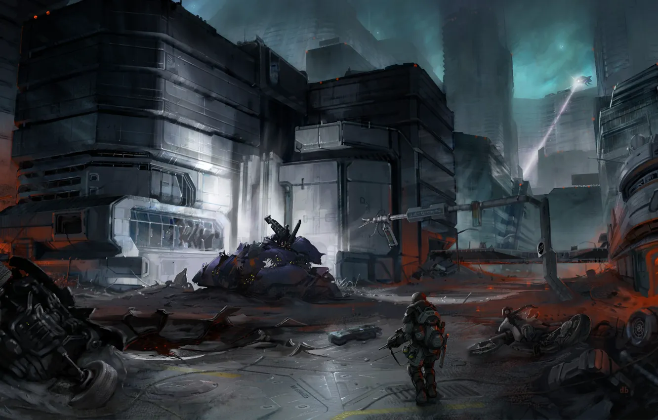 Photo wallpaper plant, technique, soldiers, ruins, destroyed