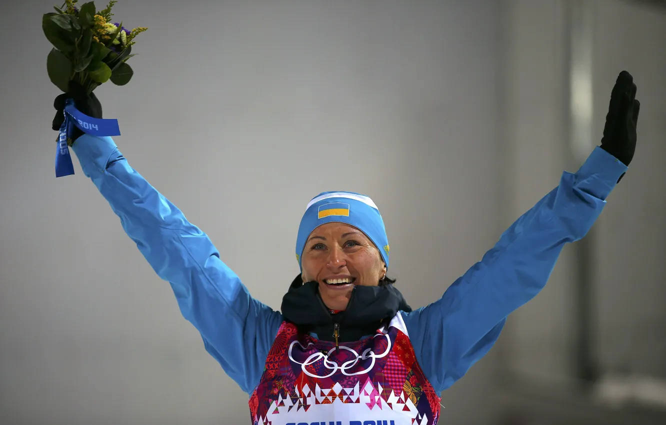 Photo wallpaper Ukraine, Biathlon, Sochi 2014, The XXII Winter Olympic Games, Vita Semerenko