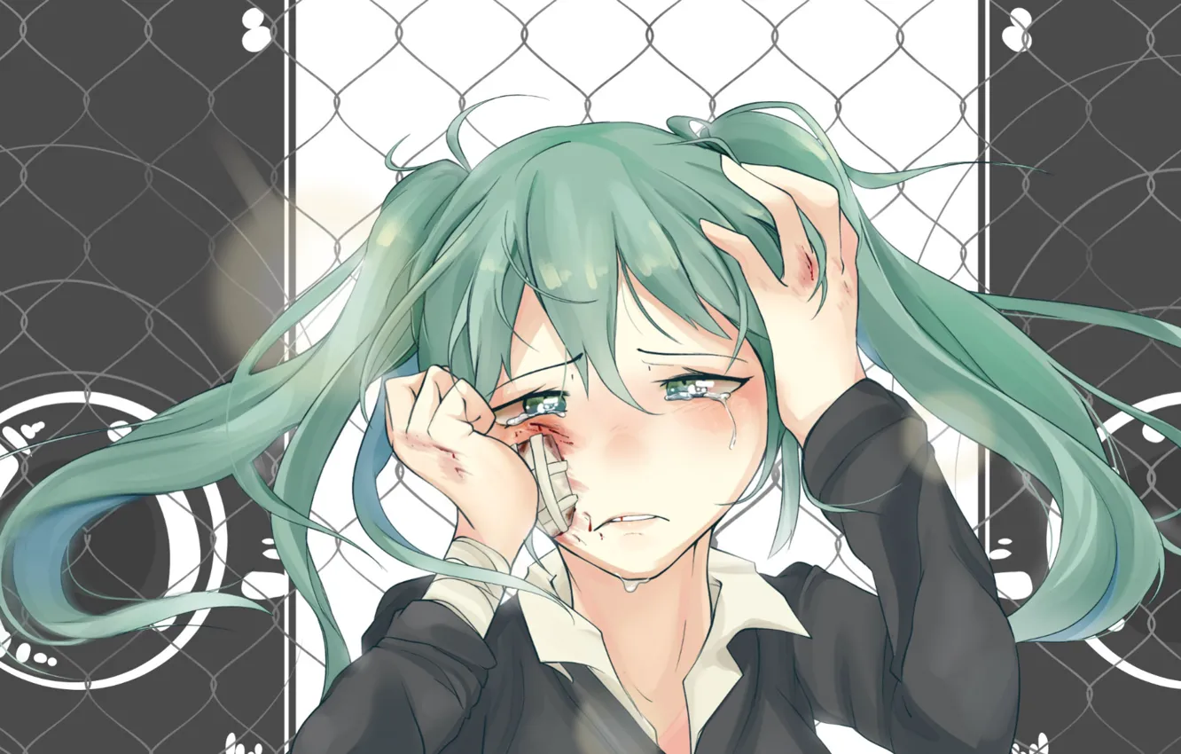 Photo wallpaper face, resentment, hands, tears, vocaloid, hatsune miku, Vocaloid, blue hair