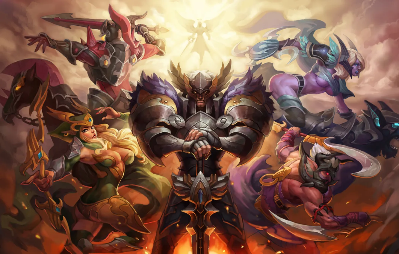 Photo wallpaper sword, armor, warrior, bow, Archer, arrows, Team