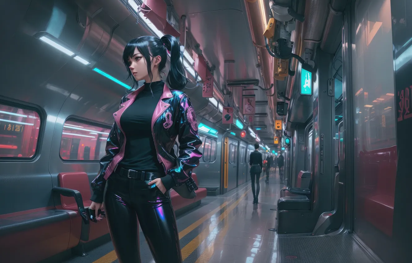 Photo wallpaper girl, train, Cyber