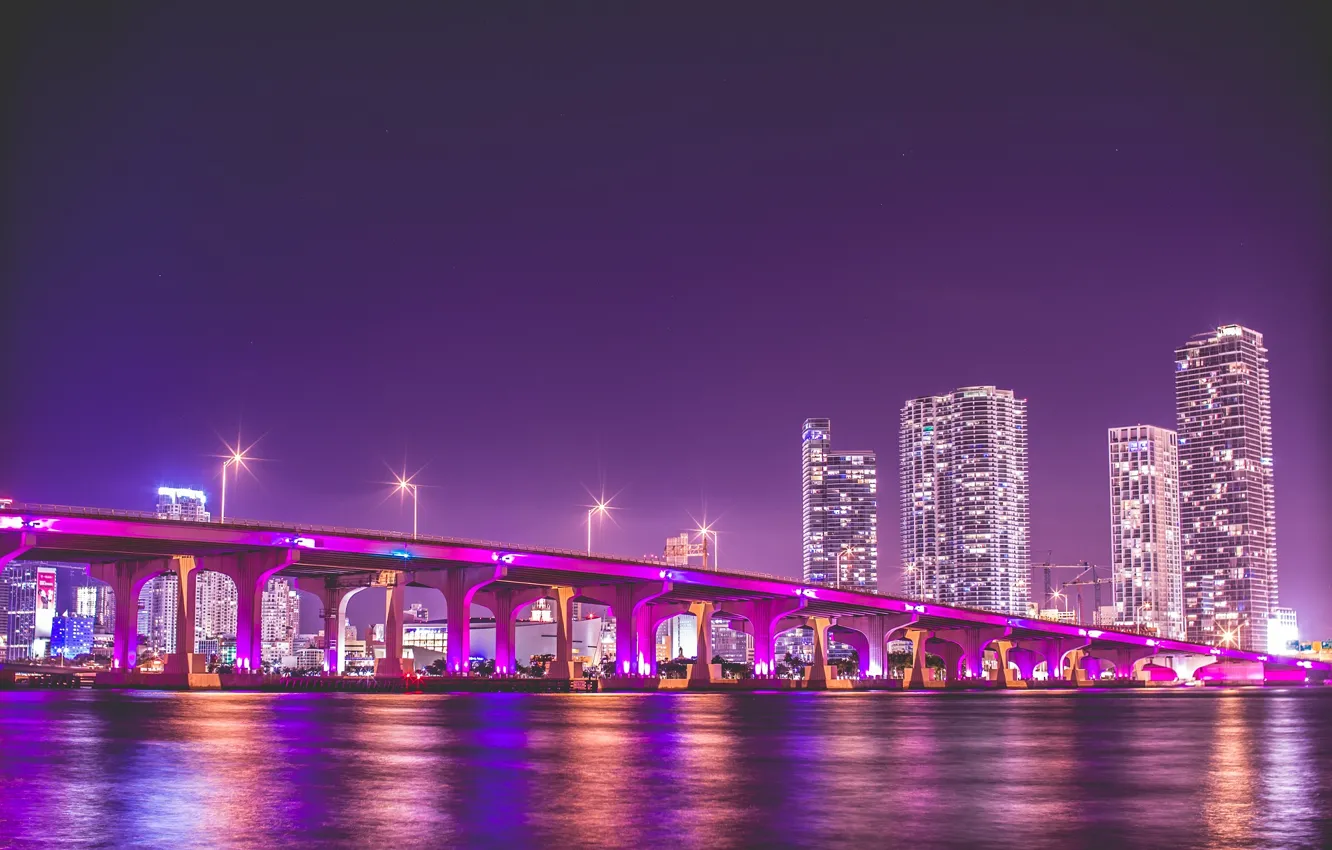 Photo wallpaper night, bridge, florida, Miami, FL, miami, vice city