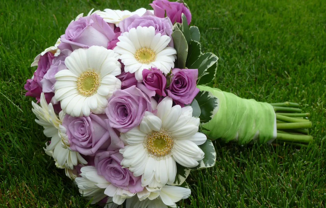 Photo wallpaper flowers, roses, bouquet, rose, gerbera, flower, wedding, flowers