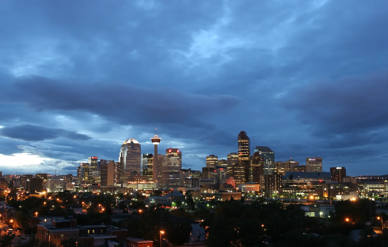 Photo wallpaper the sky, blue, lights, the evening, Canada, Canada, twilight, Calgary