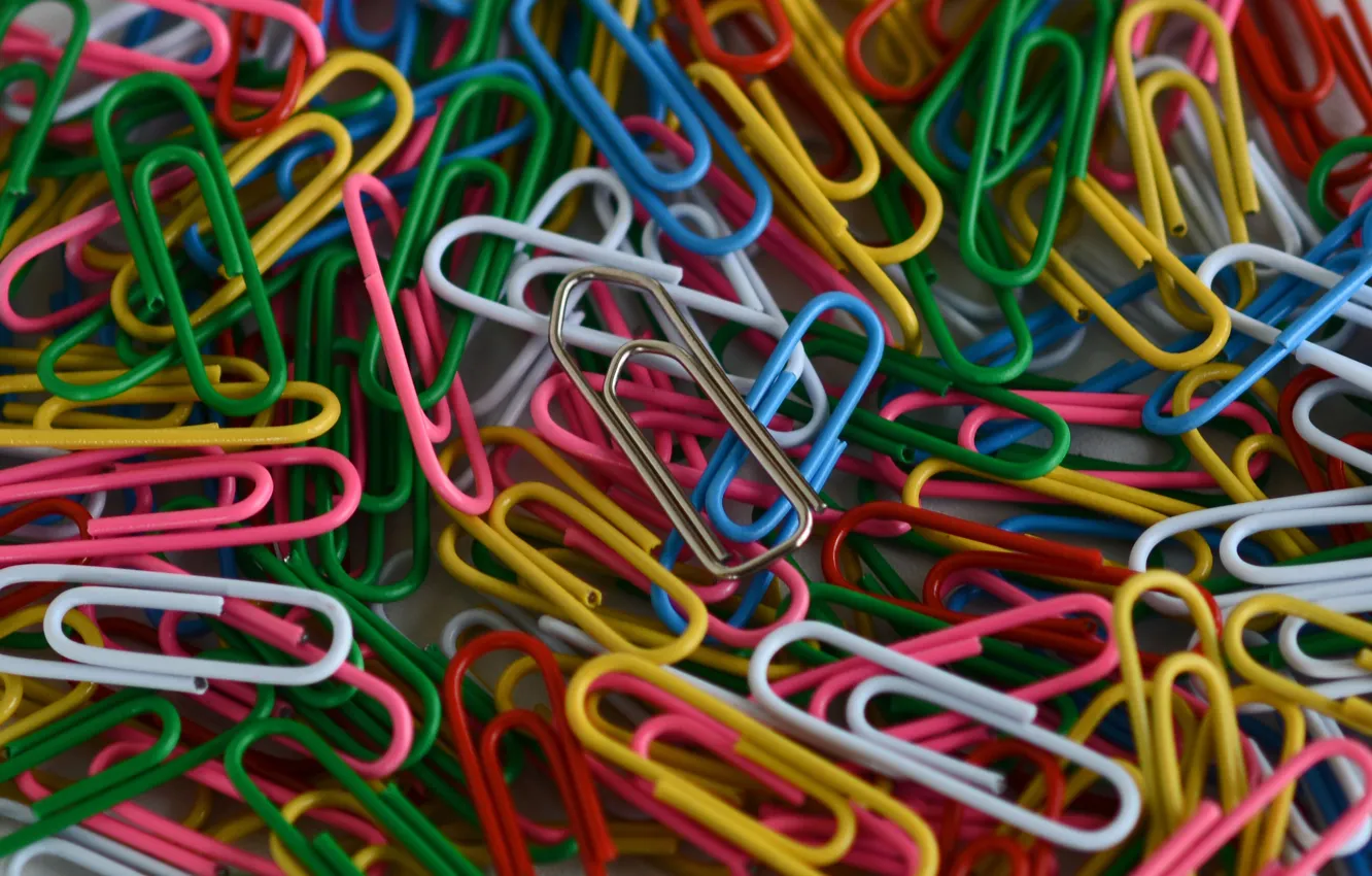 Photo wallpaper Wallpaper, colored, metal, paper clips