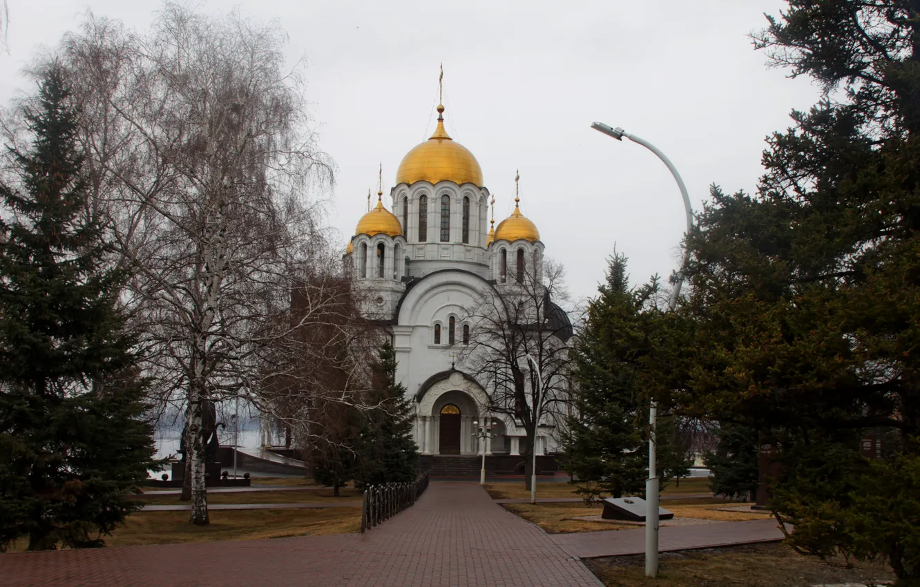 Photo wallpaper the sky, trees, rain, overcast, building, spring, Russia, architecture