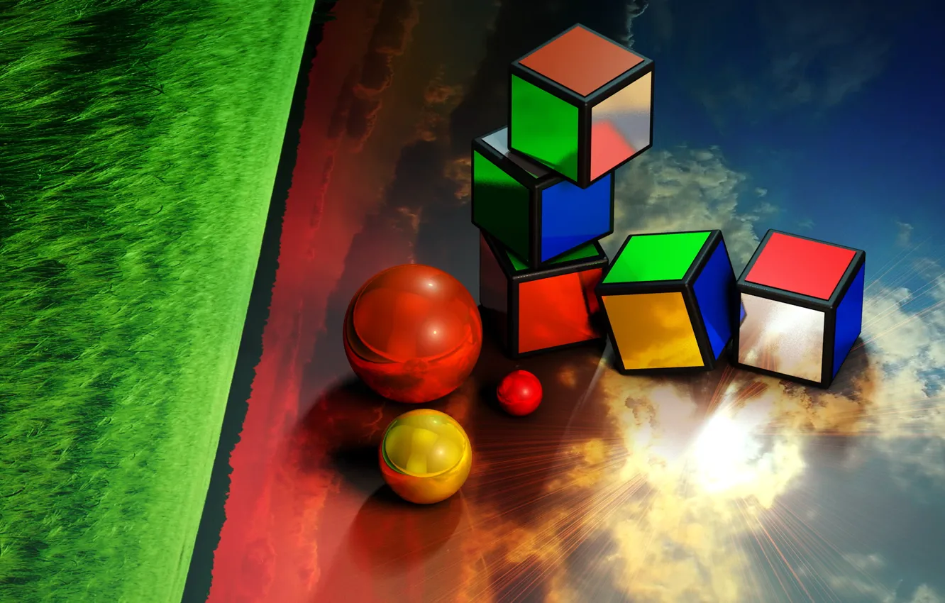 Photo wallpaper the sun, light, cube, Rubik's cube, Rubik, sphere, cube, rubick