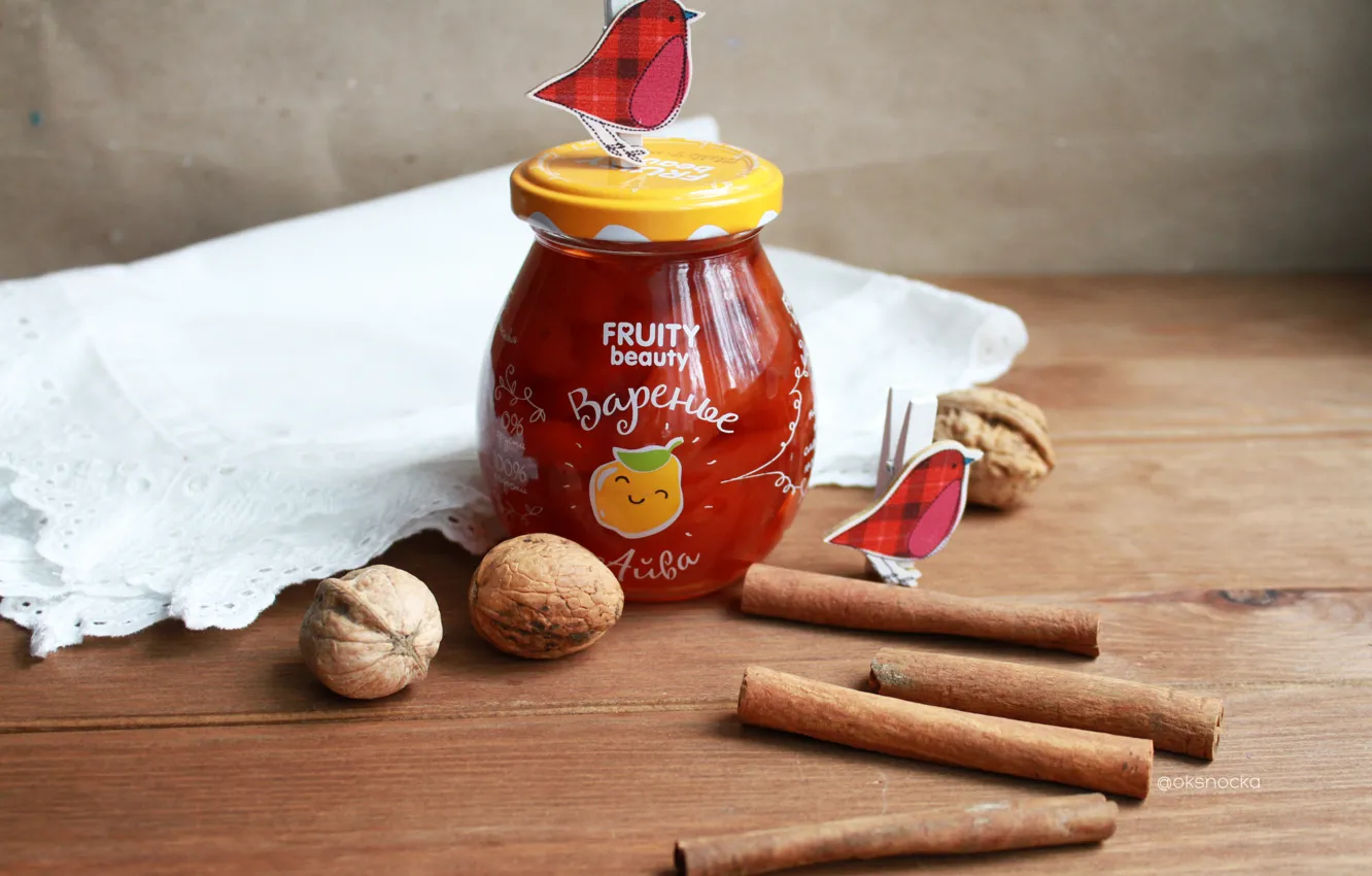 Photo wallpaper food, nuts, cinnamon, jam