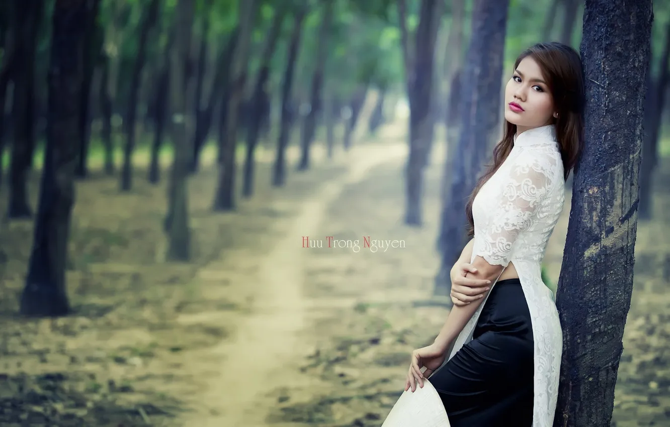 Photo wallpaper forest, girl, Asian