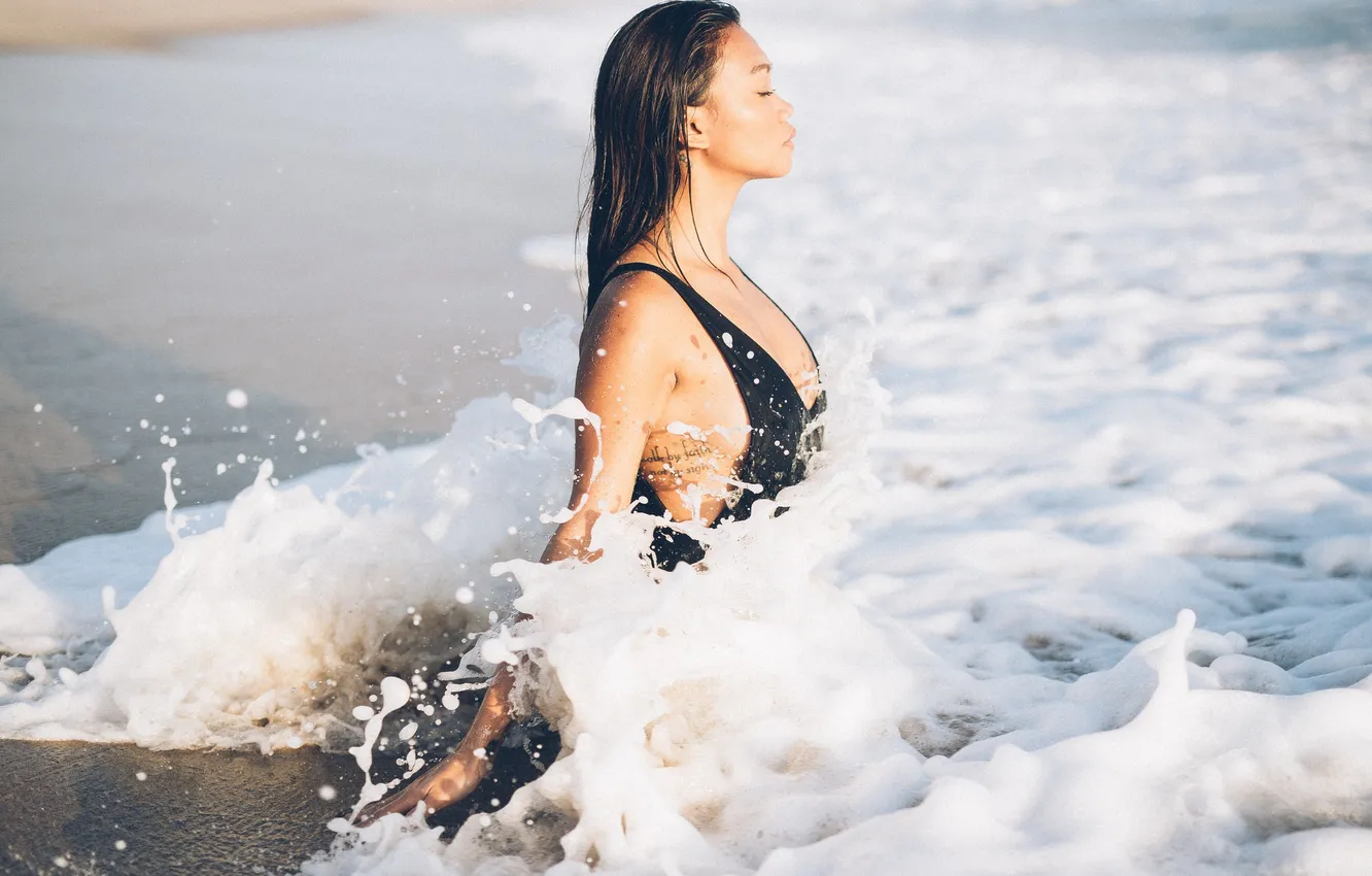 Photo wallpaper wave, girl, profile