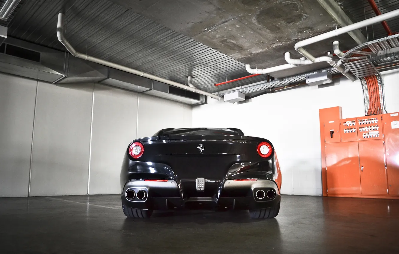 Photo wallpaper black, shadow, ferrari, Ferrari, black, back, Berlinetta, exhaust pipe