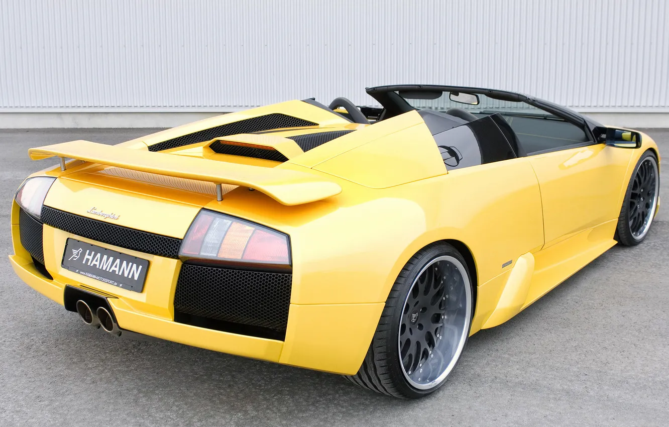 Photo wallpaper Roadster, Lamborghini, Hamann, rear view, yellow, murcielago, Lamborghini