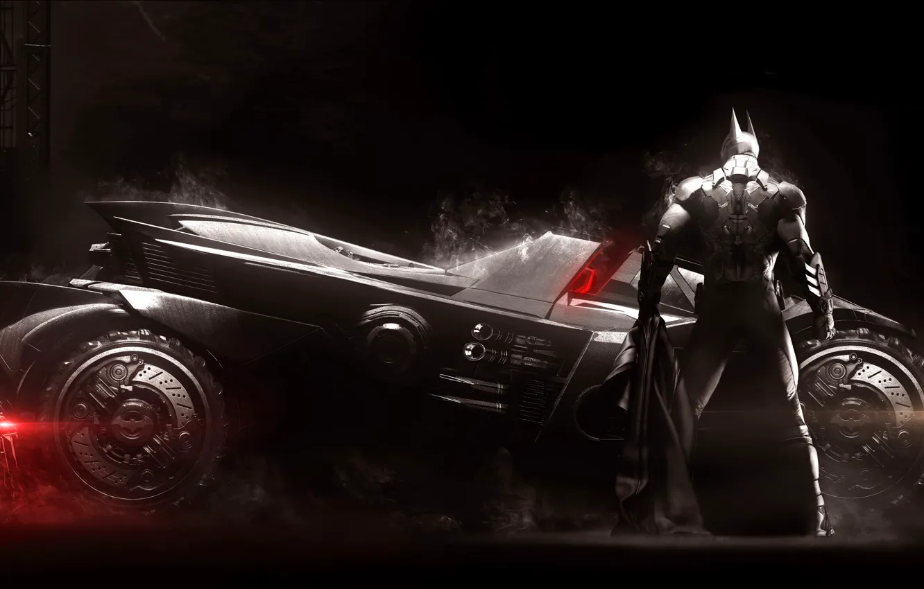 Photo wallpaper haze, game, cyborg, car, Batman, super hero, cyborg, Batman: Arkham Knight