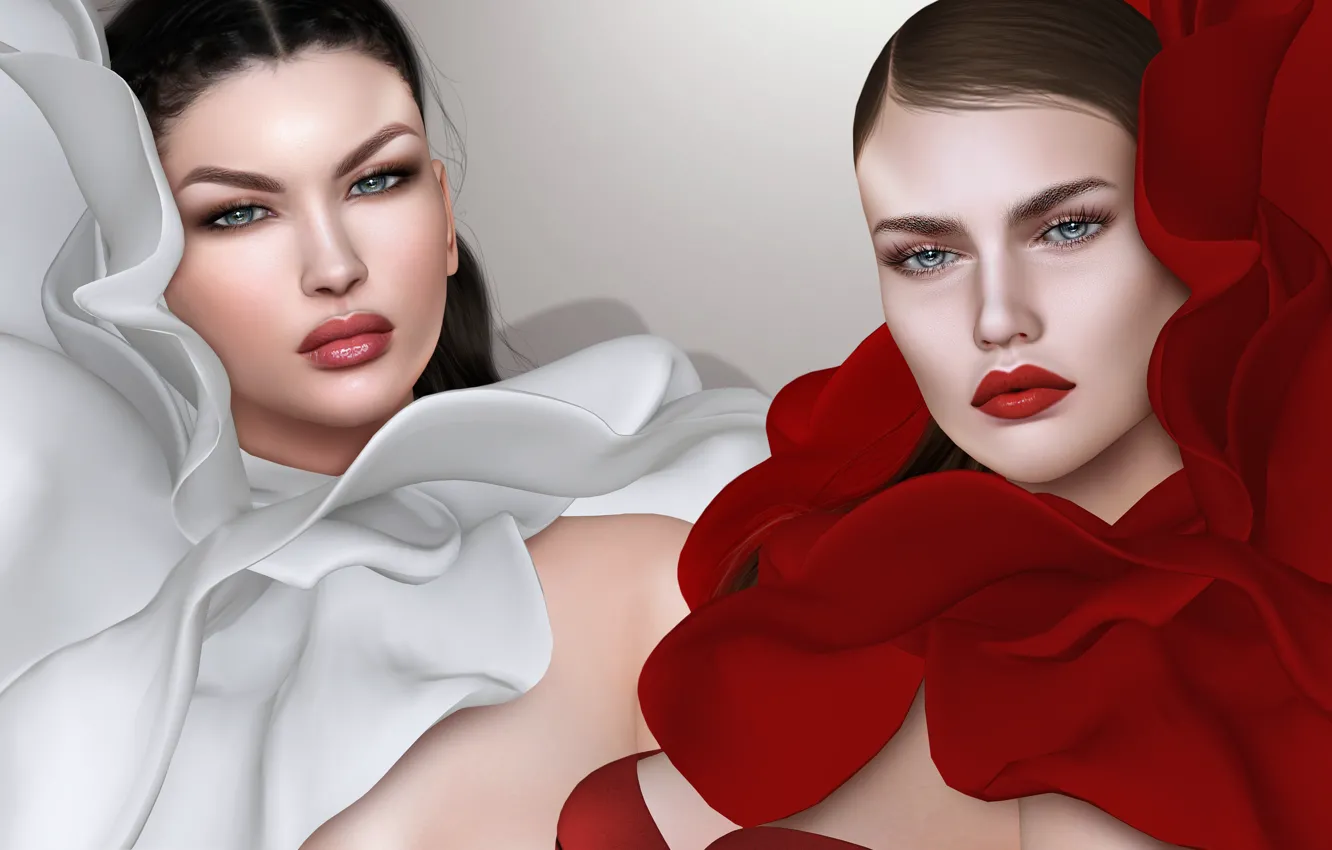 Photo wallpaper white, girl, red, outfit