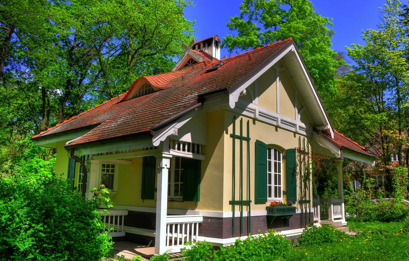 Photo wallpaper greens, trees, the city, house, photo, Germany, Hamburg