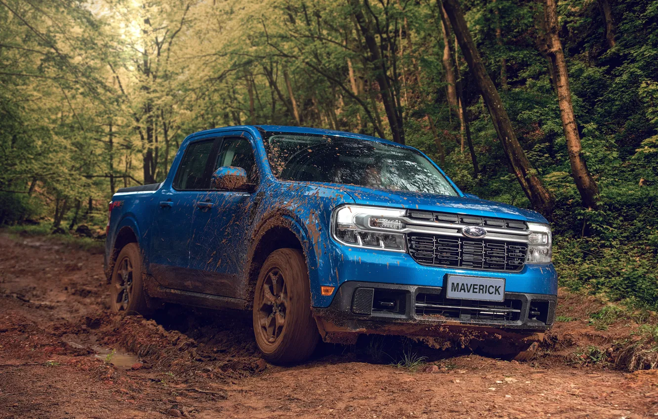 Photo wallpaper Ford, blue, 4x4, pickup, Offroad, Maverick, 2021, FX4