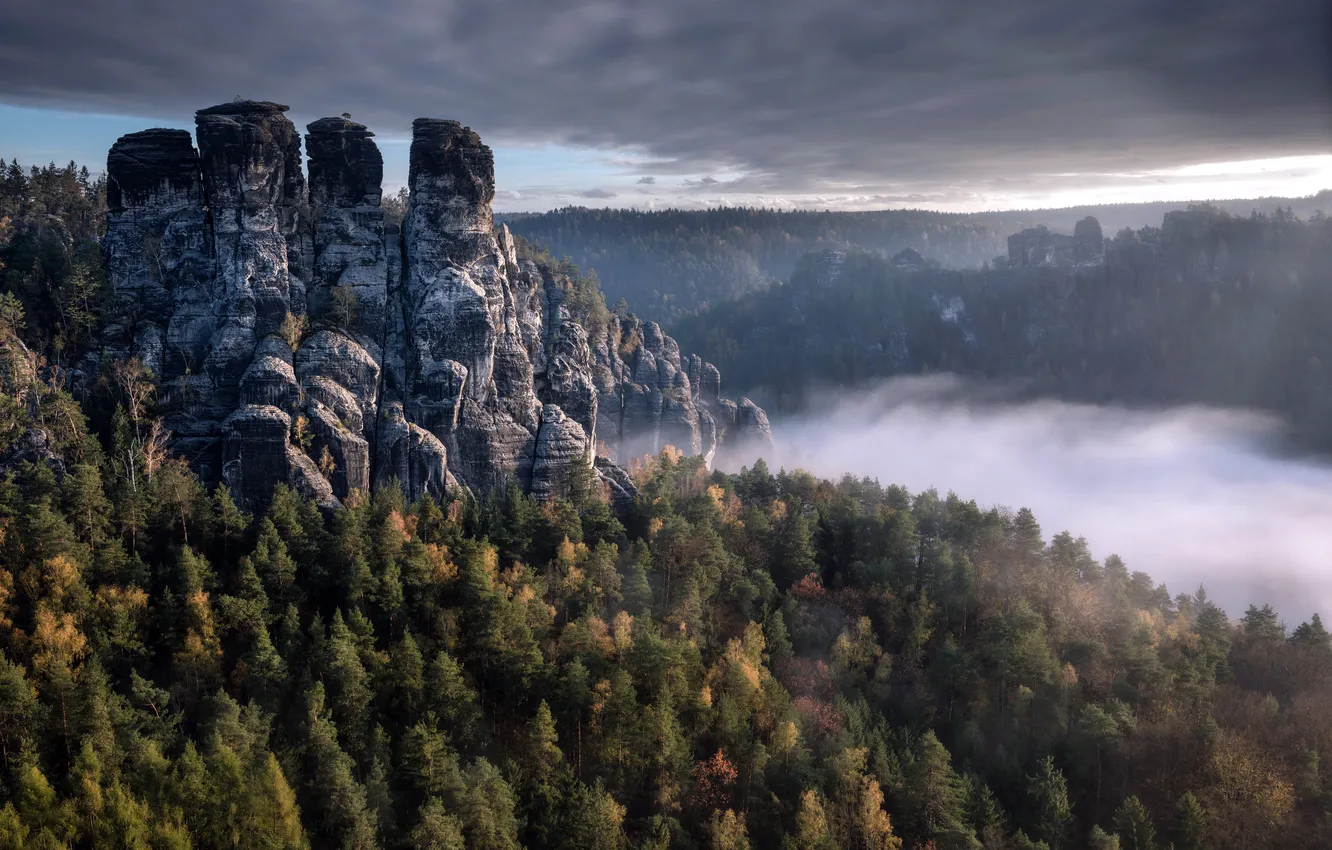 Photo wallpaper mountains, nature, fog