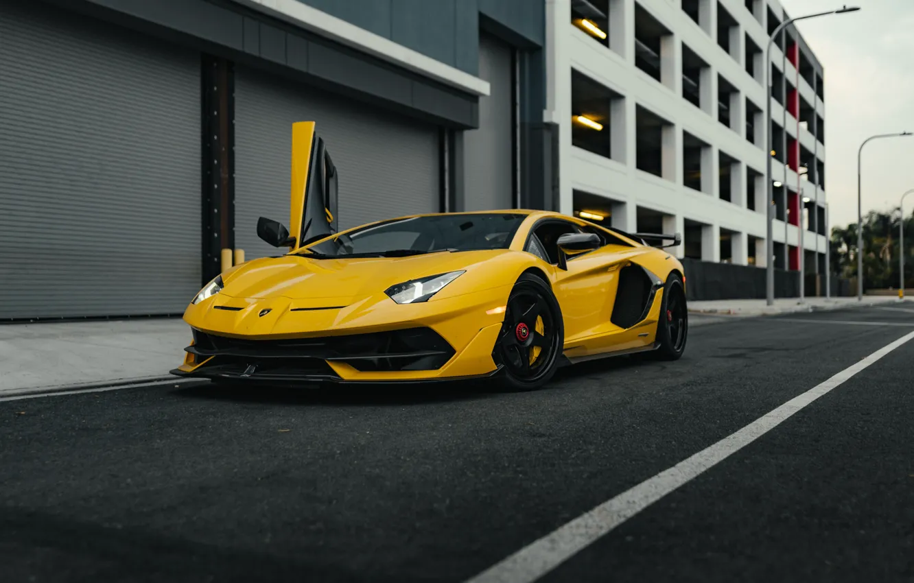 Photo wallpaper Lamborghini, Yellow, Aventador, VAG, Sight