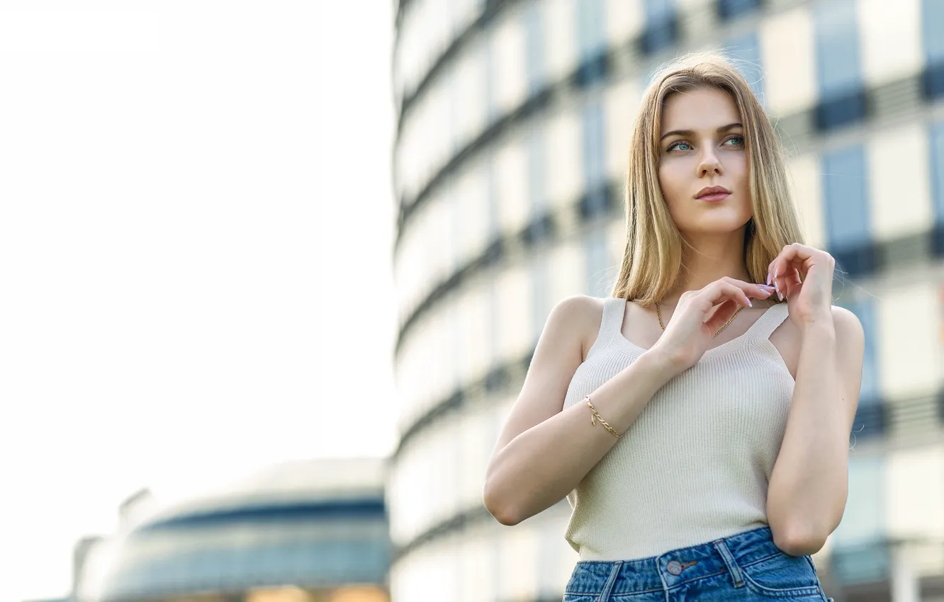 Photo wallpaper look, girl, decoration, hair, blouse, chain, Natalia Gerasimovich, Dmitry Medved