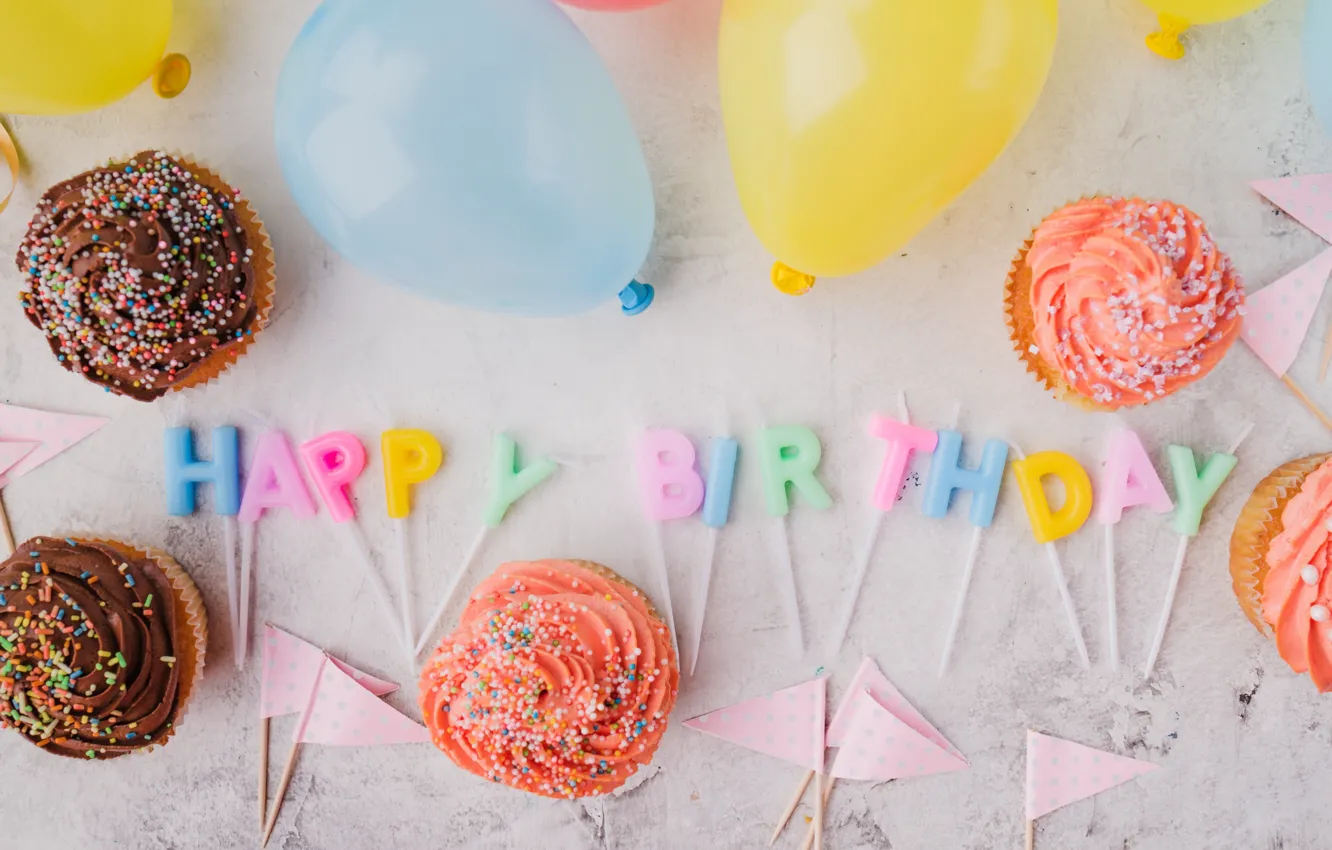 Photo wallpaper holiday, candles, cupcakes, birthday