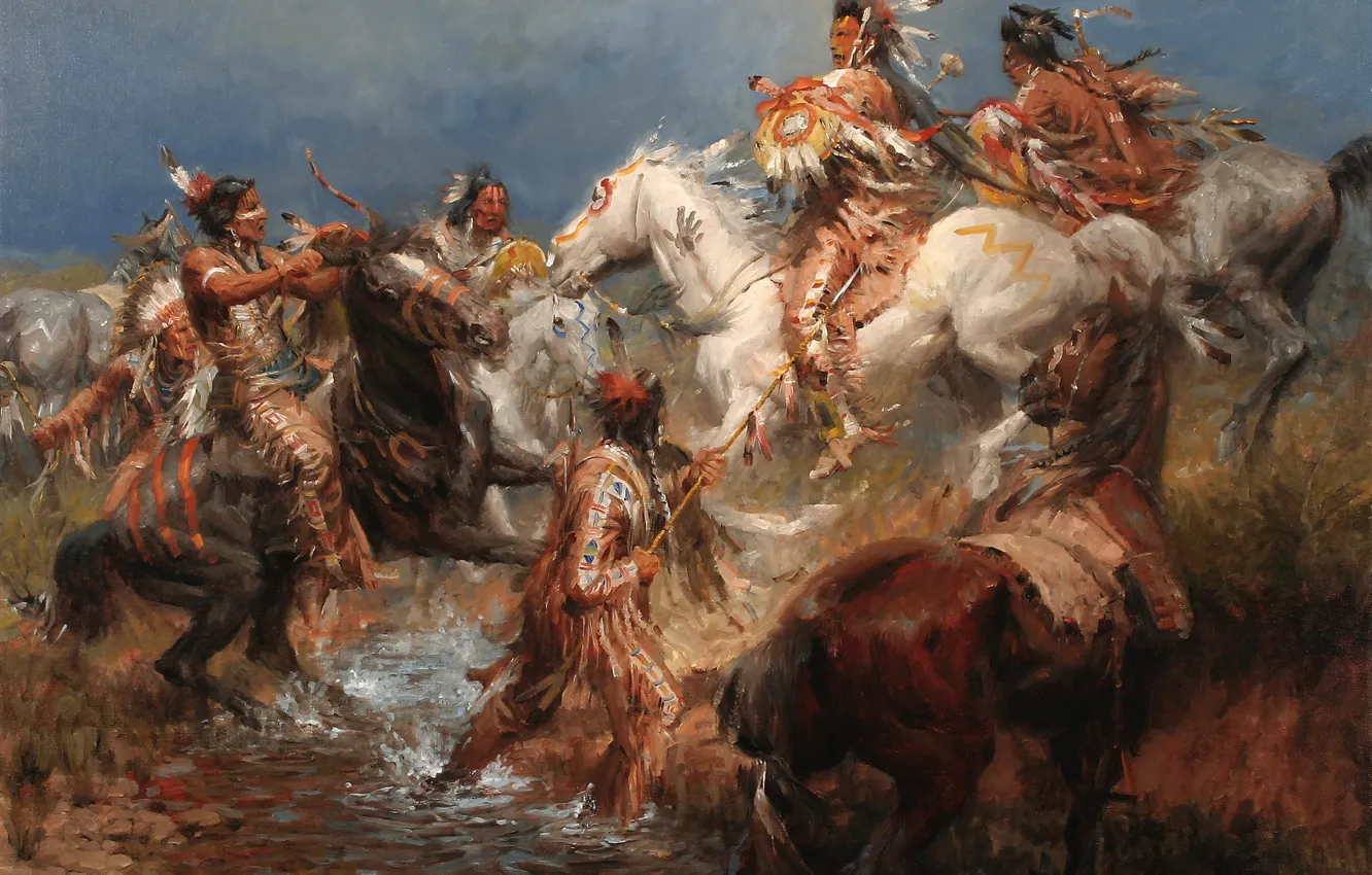 Photo wallpaper picture, painting, painting, 1831, A Clash Between the Crow and the Sioux, Andy Thomas