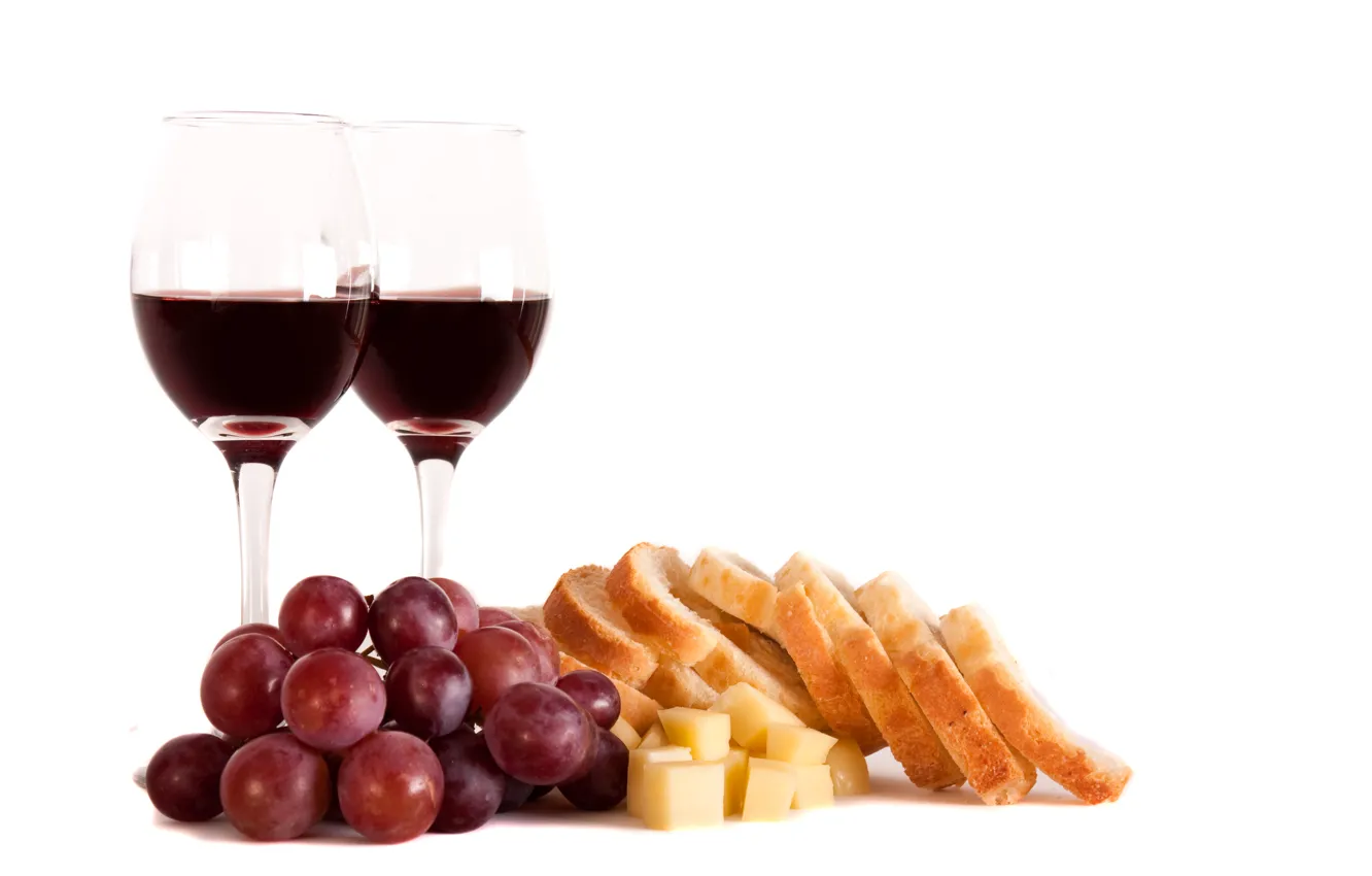 Photo wallpaper wine, red, cheese, glasses, bread, grapes, chunks