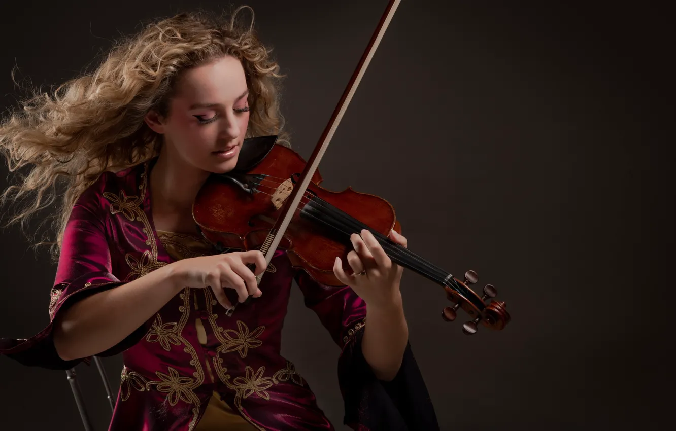 Photo wallpaper girl, background, violin, hair
