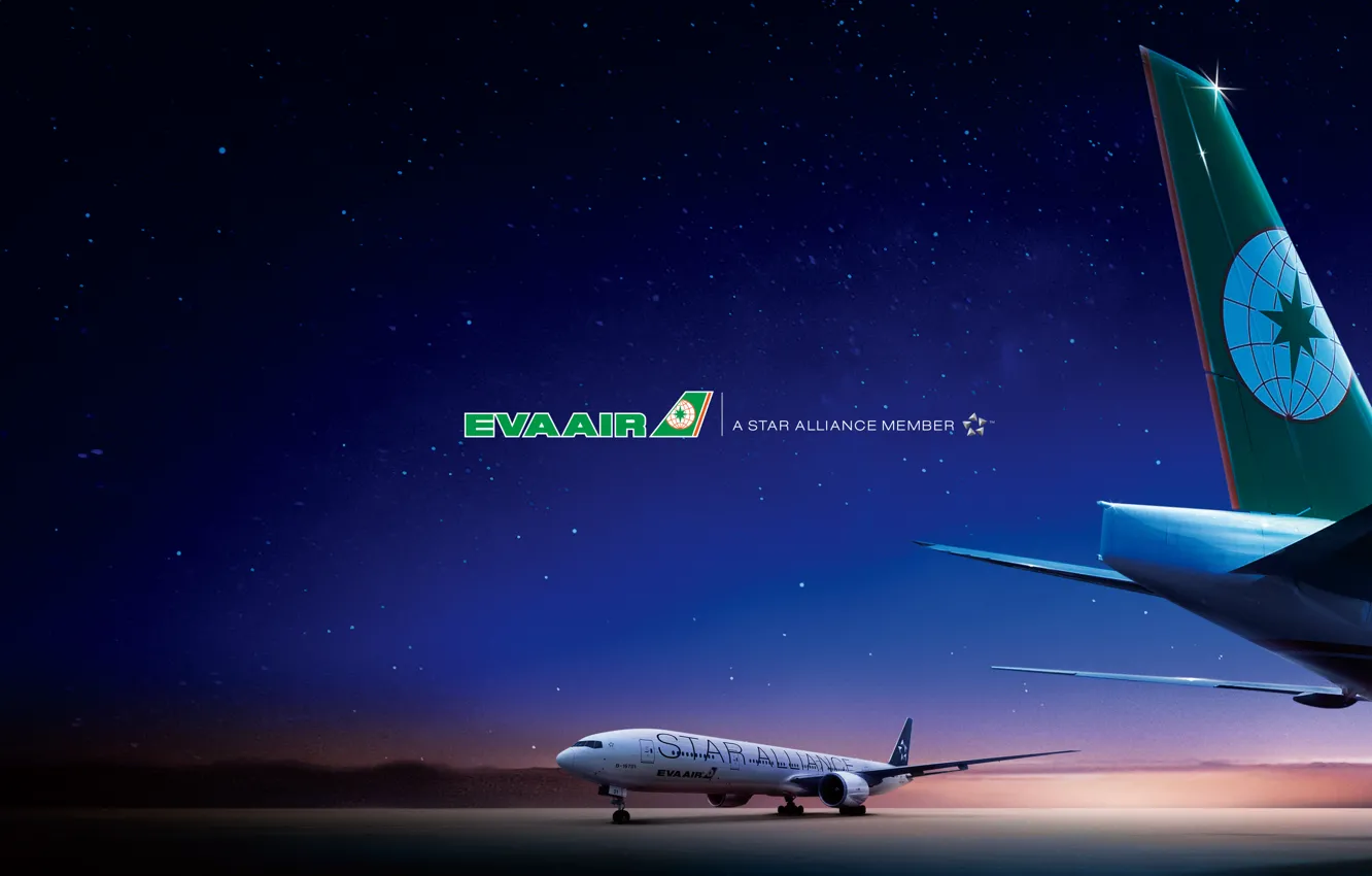 Photo wallpaper the sky, stars, night, lights, strip, airport, Boeing, the plane
