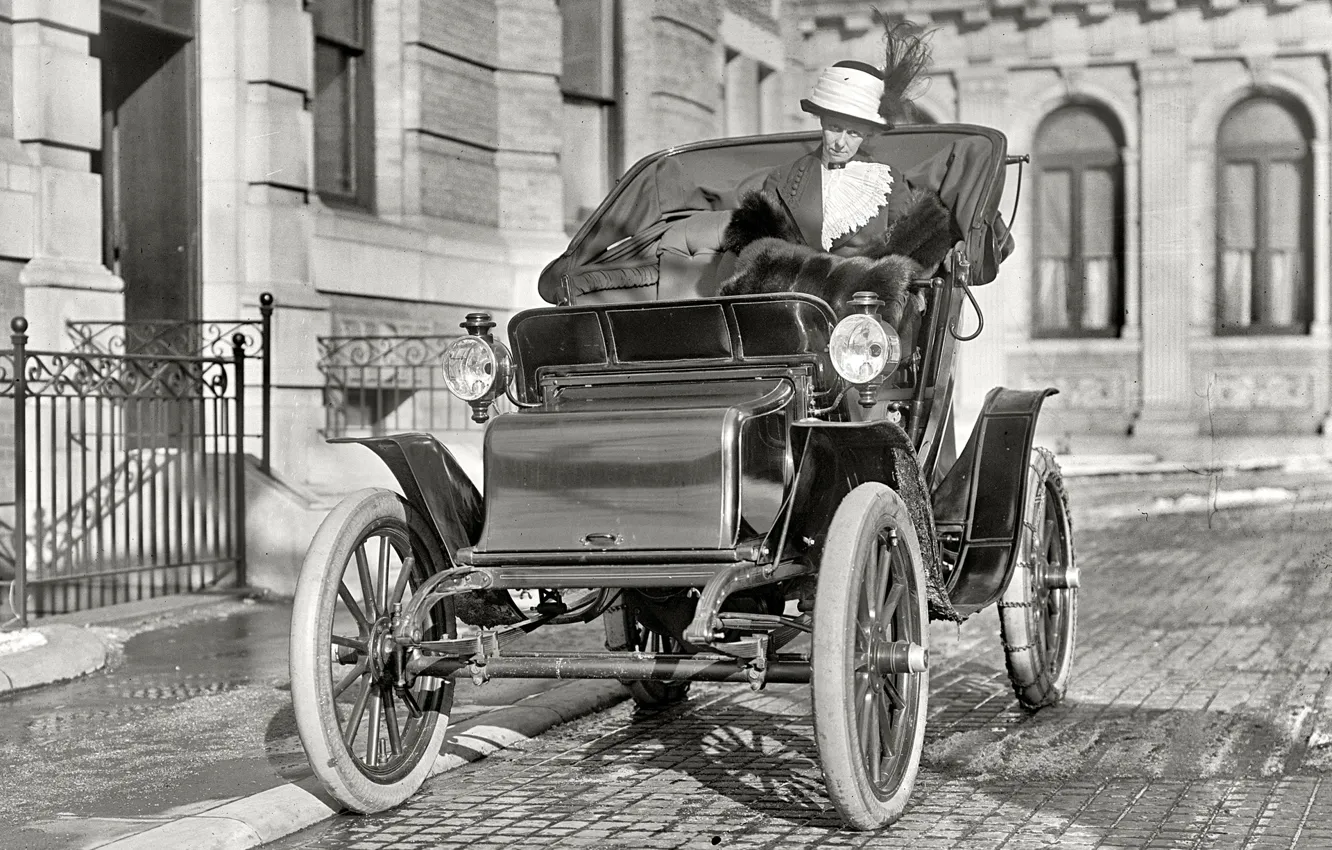 Photo wallpaper retro, Ford, USA, car, lady, 1910-th year