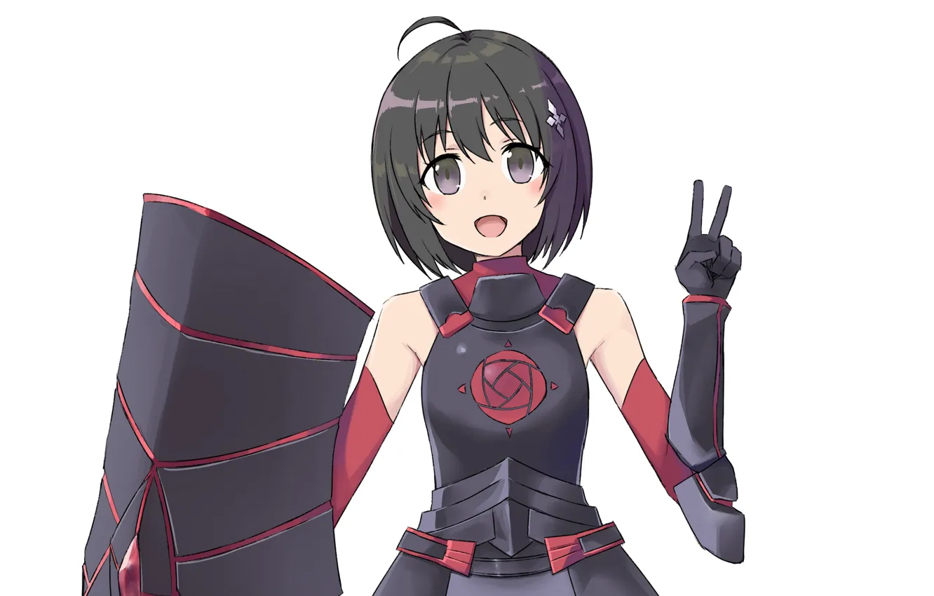 Photo wallpaper girl, smile, shield, maple, I Hate Getting Hurt So I Put All My Skill Points, …