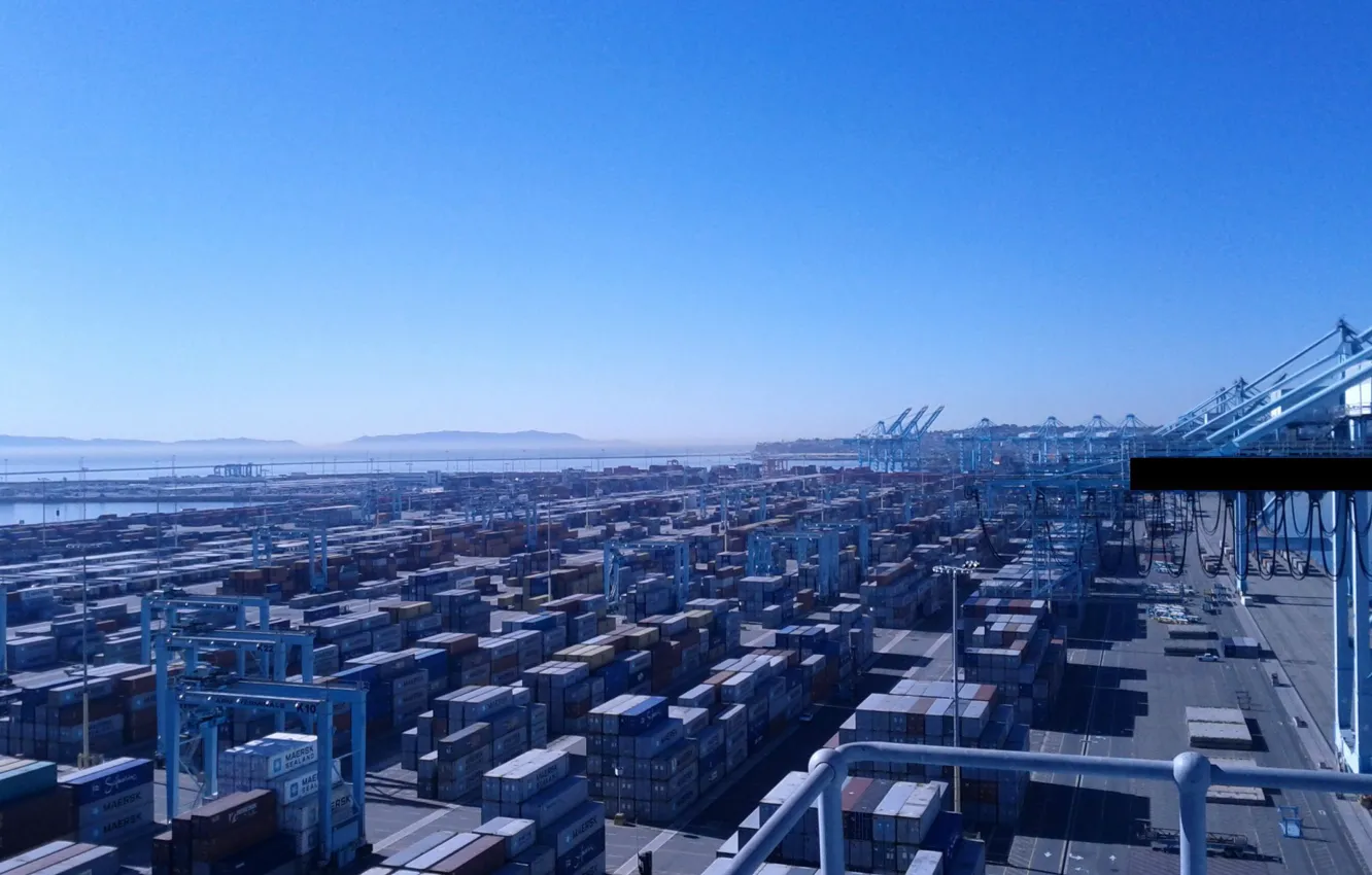 Photo wallpaper pier, port, harbour, containers, cargo, cranes