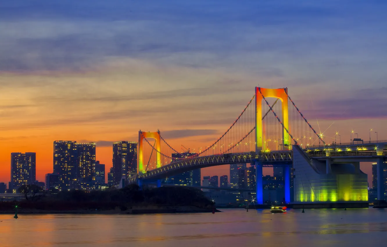 Photo wallpaper dawn, morning, Tokyo, Japan, Rainbow Bridge