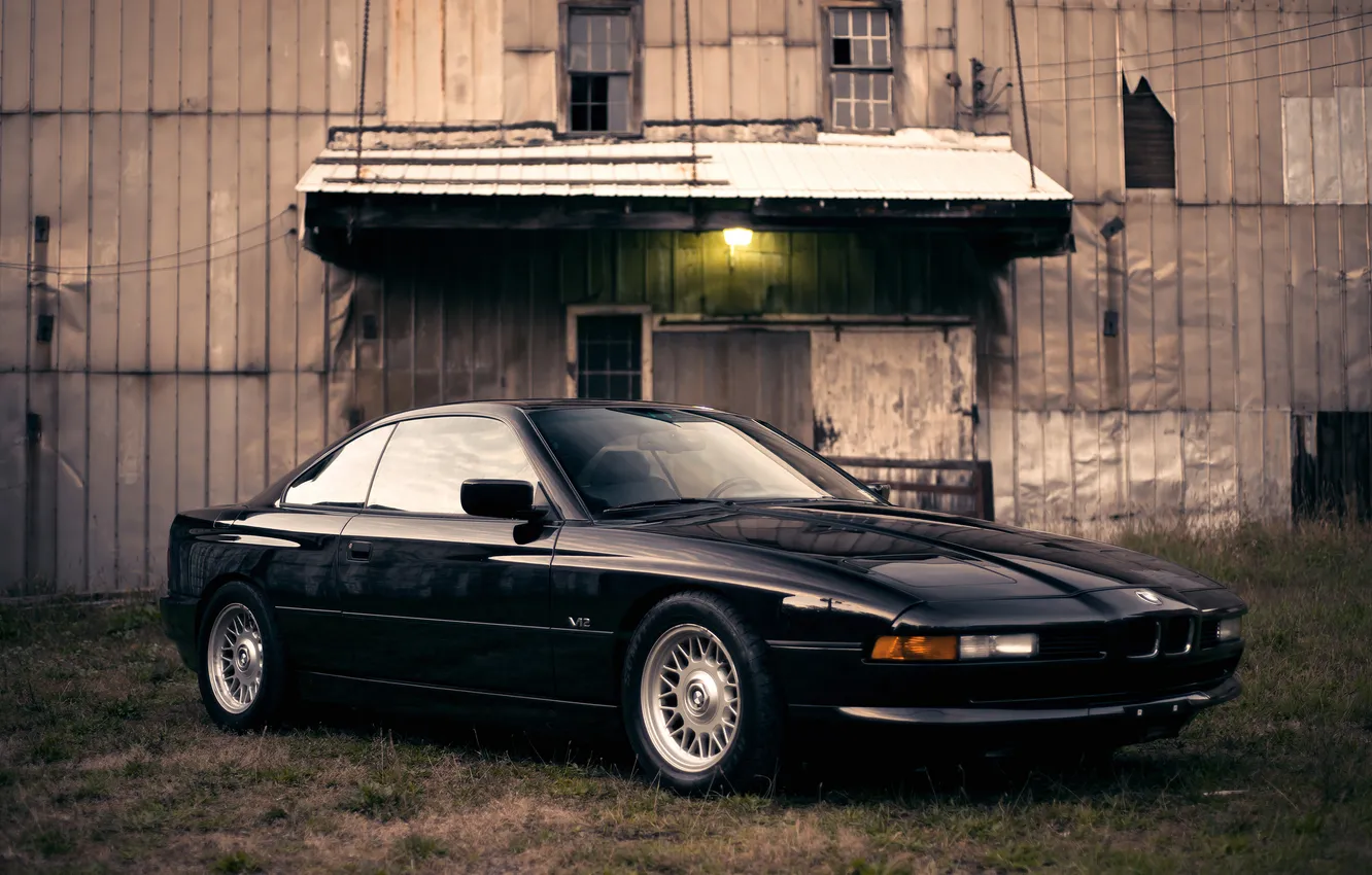 Photo wallpaper black, BMW, BMW, light, grass, black, V12, 850