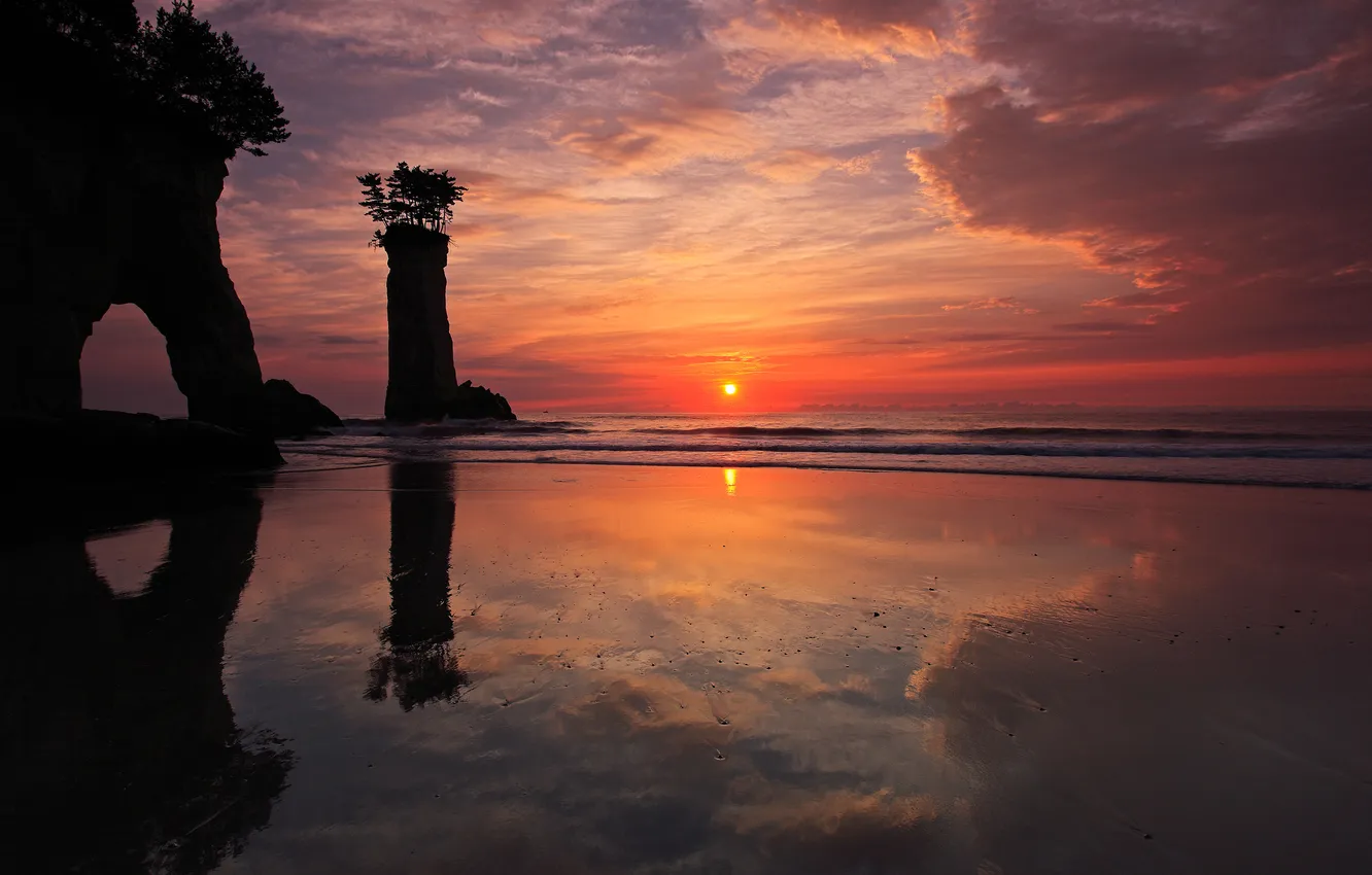 Photo wallpaper sea, rocks, shore, morning