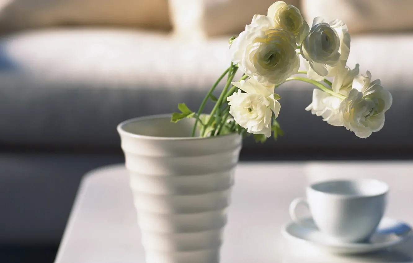 Photo wallpaper photo, mood, Wallpaper, beauty, morning, Cup, vase, flowers