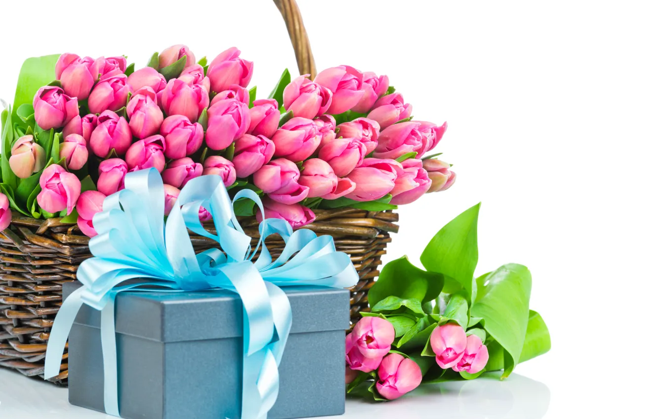 Photo wallpaper flowers, Tulip, bouquet, pink tulips