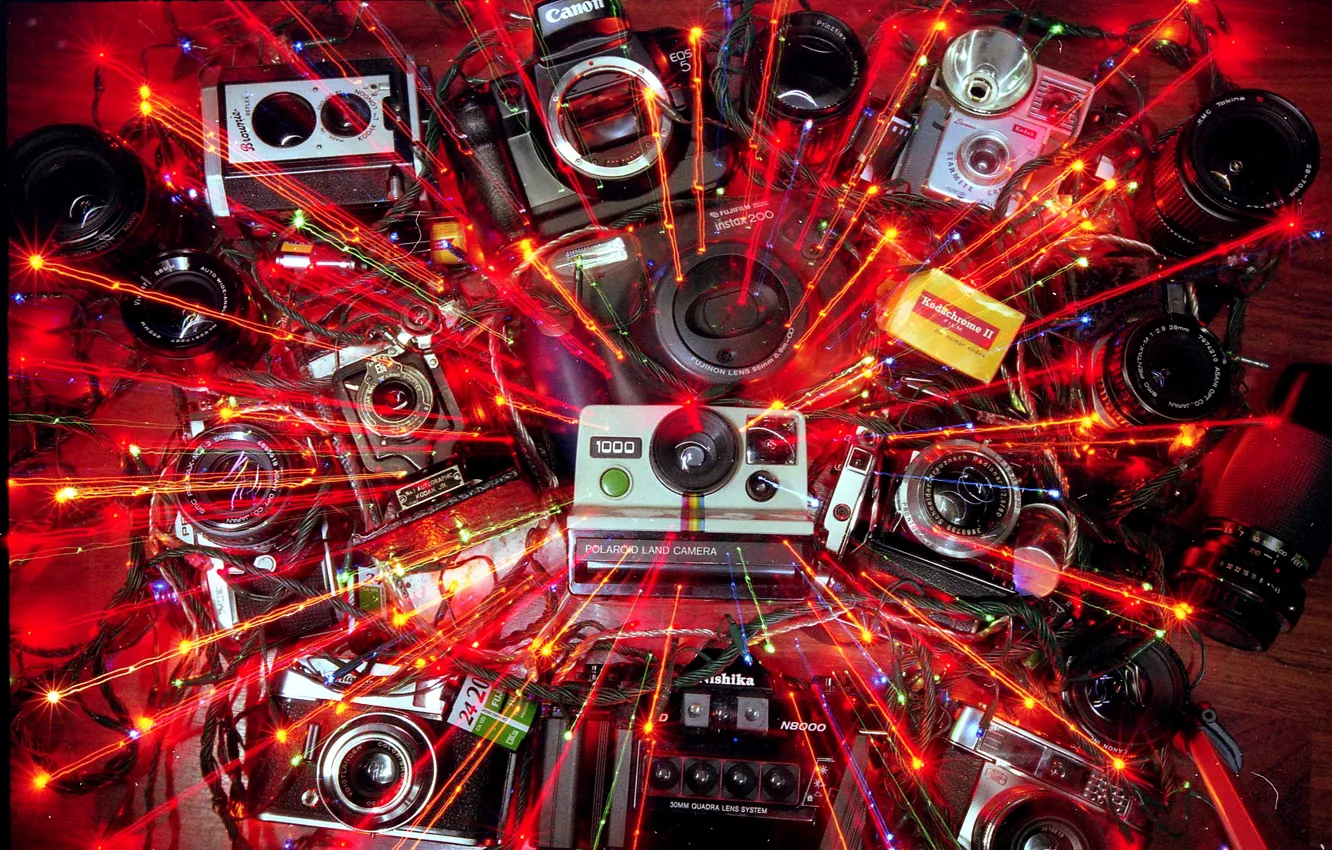 Photo wallpaper blur, the camera, film, lens, the red-yellow rays