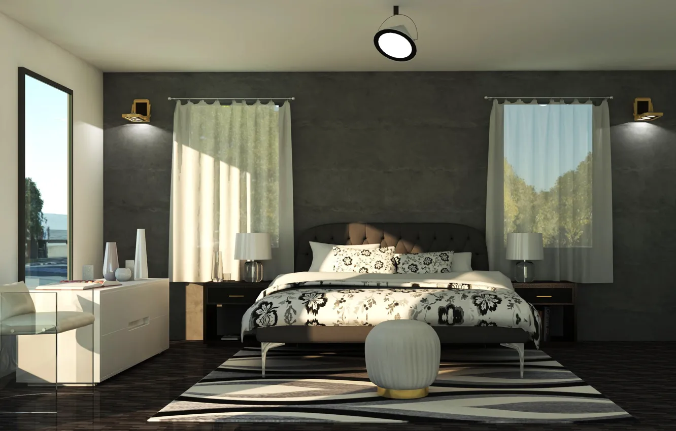 Photo wallpaper lamp, room, Windows, bed, interior, bed, bedroom, lamps