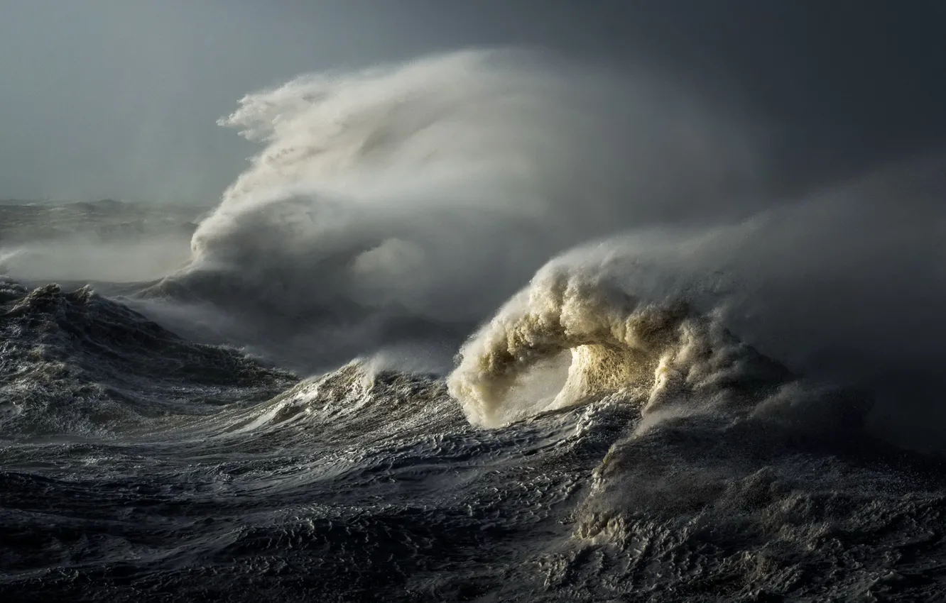 Photo wallpaper sea, wave, light, clouds, storm