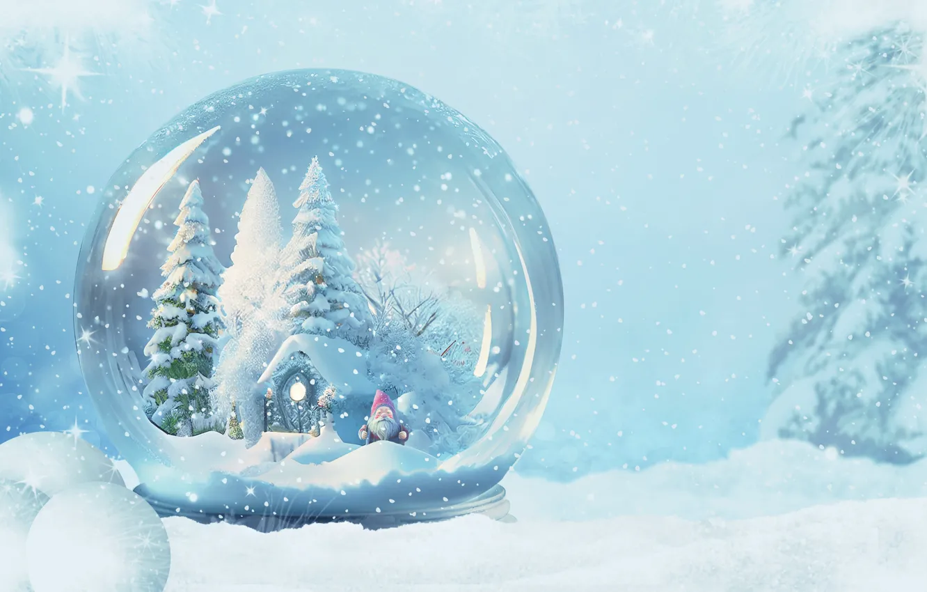 Photo wallpaper winter, glass, snow, glass, ball, ate, Christmas, the snow