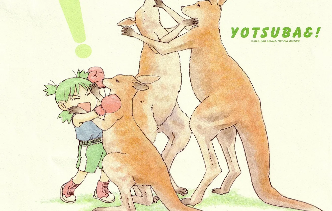 Photo wallpaper kangaroo, green hair, the fight, in shorts, bokserki, Yotsubato, by Kiyohiko Azuma, Yotsuba Koiwai