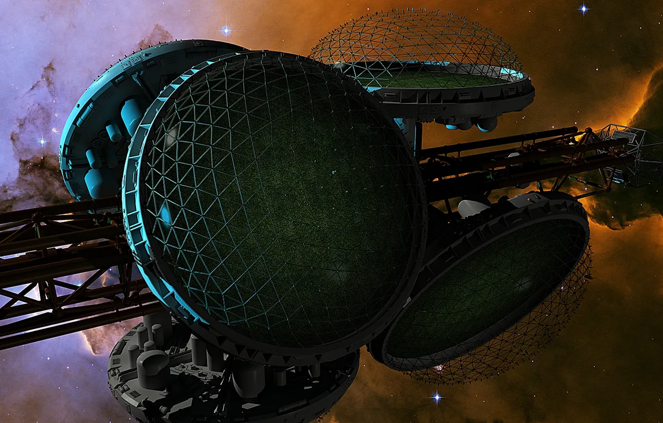 Photo wallpaper stars, spaceship, biospheres