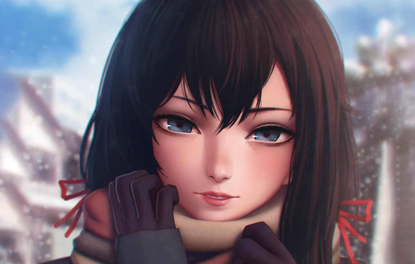 Photo wallpaper girl, snow, scarf, anime, art, yukinoshita was load, oregairu