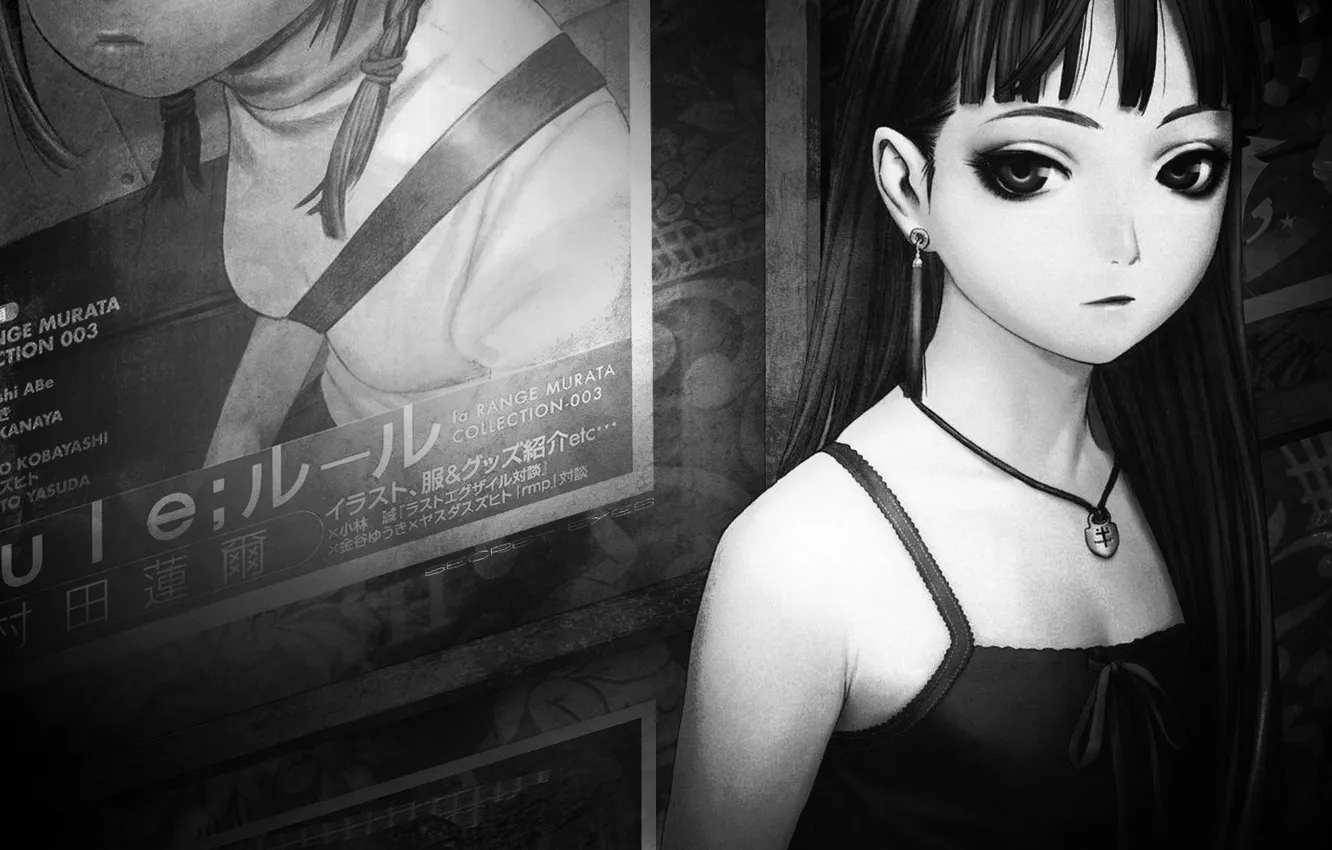 Photo wallpaper girl, advertising, b/W, Range Murata